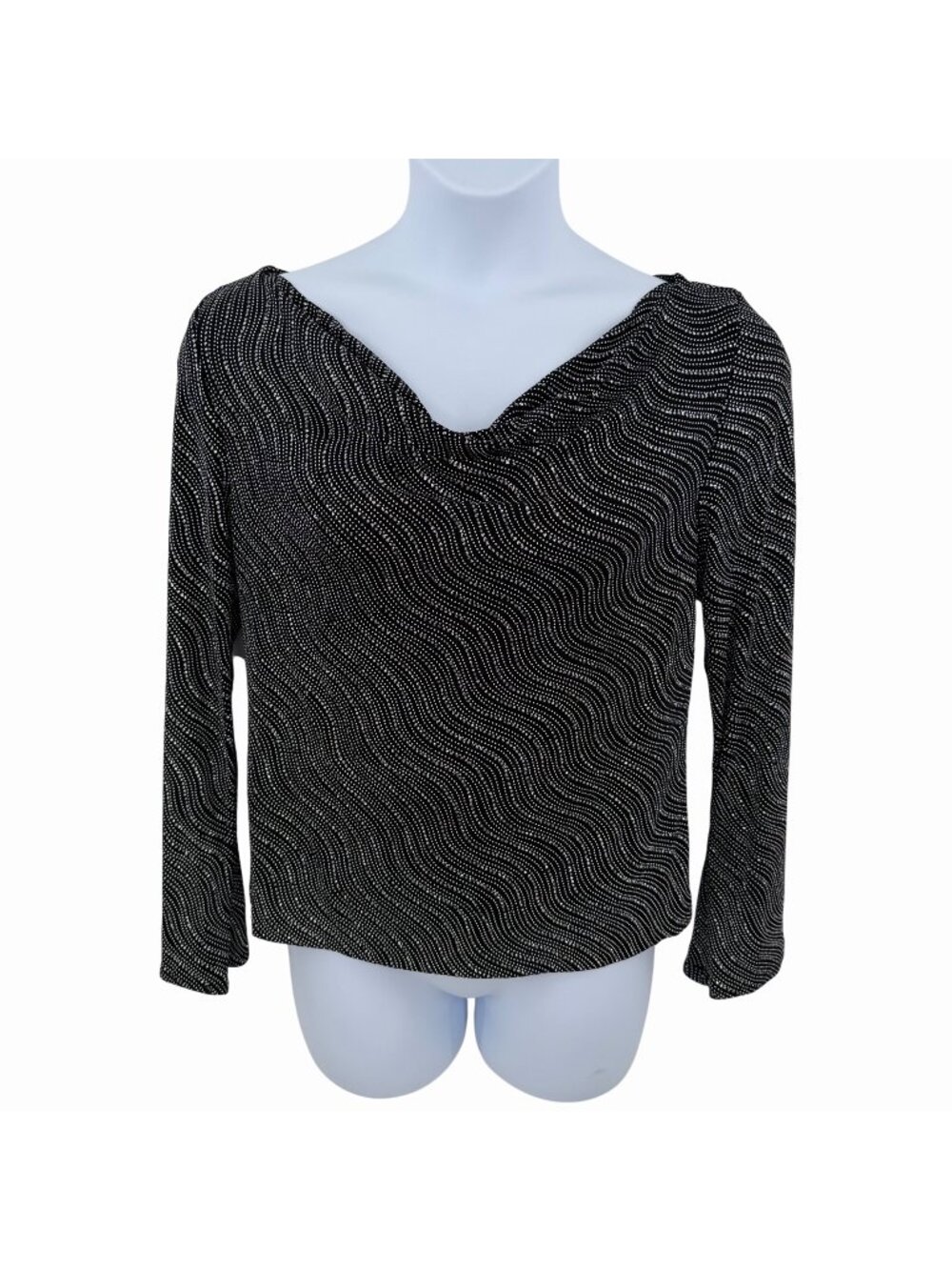 XSCAPE BY JOANNA CHEN BLACK & SILVER COWL NECK EVENINGWEAR PARTY TOP -  XL